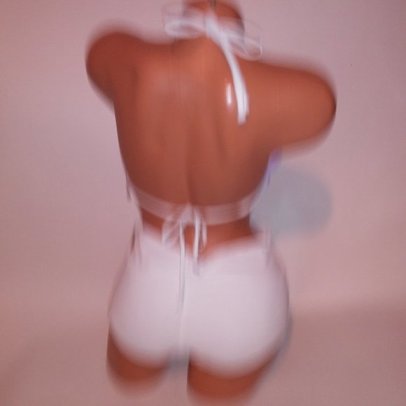 Victoria Secret PINK Swim Bikini Large White Purple Triangle Shortie String Reve - Picture 11 of 12